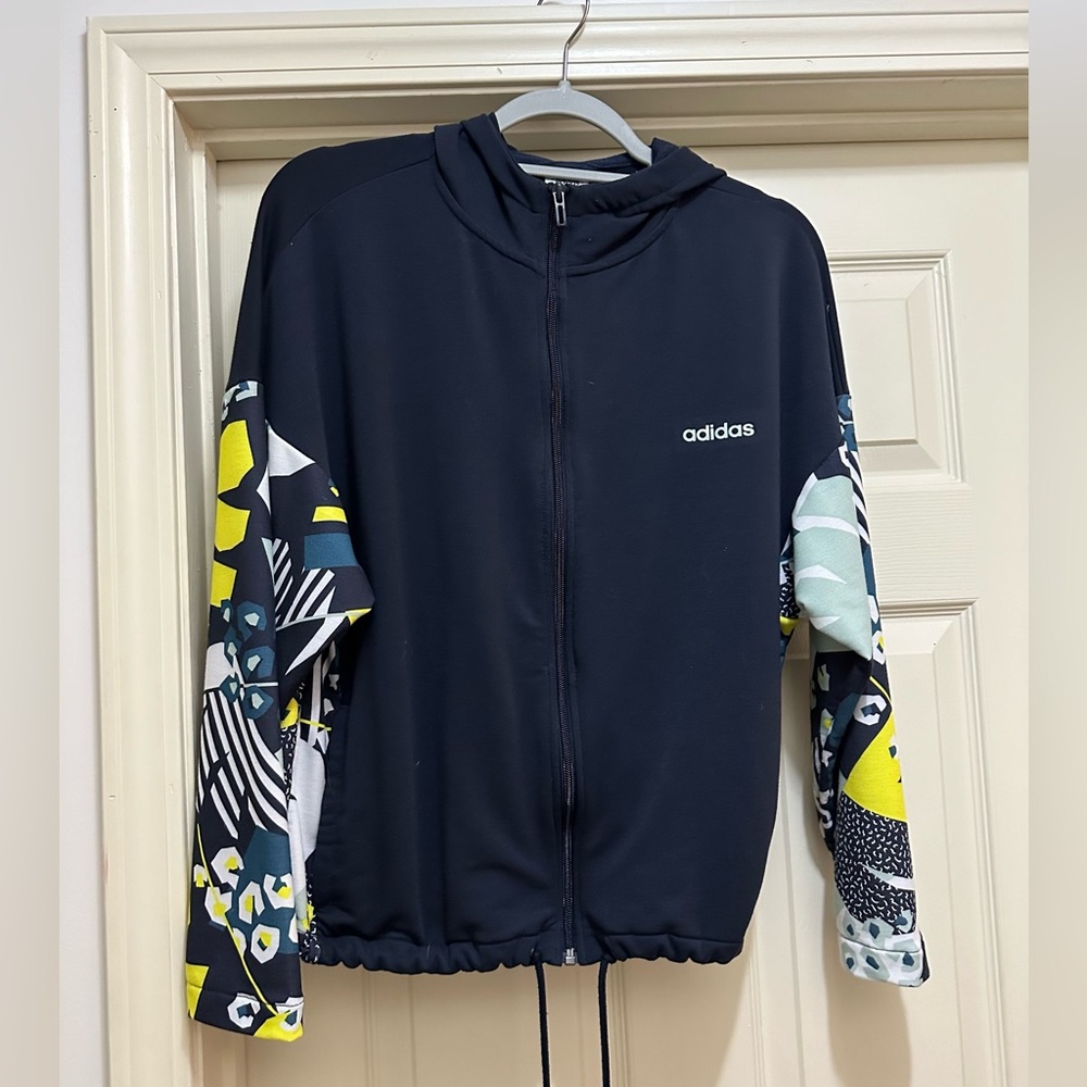 Adidas Kids Jacket - Black with Patterned Sleeves
